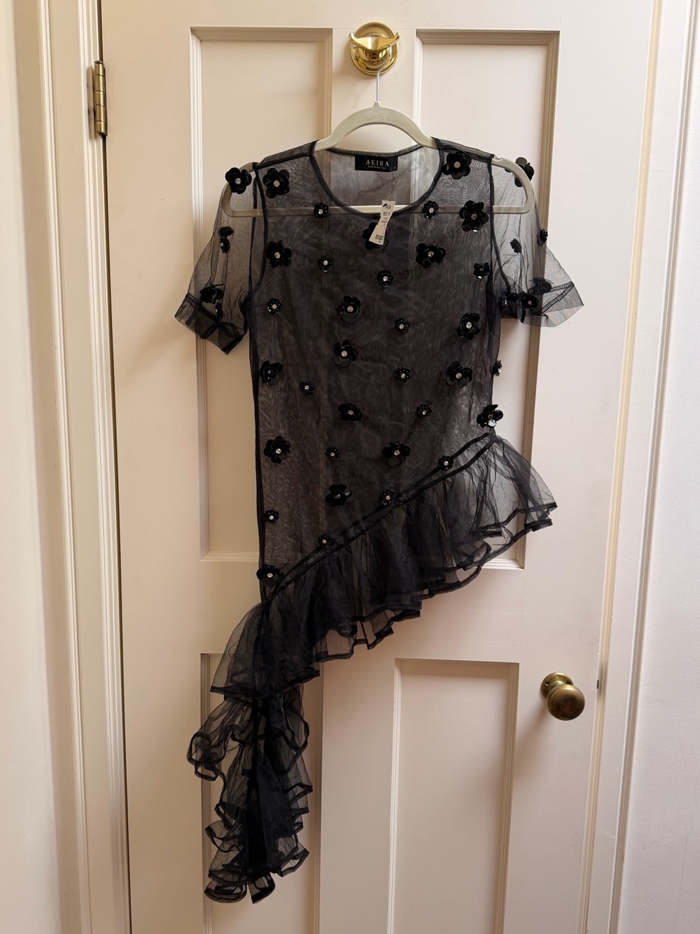 NWT AKIRA Too Glam Asymmetrical Tulle Top Size S